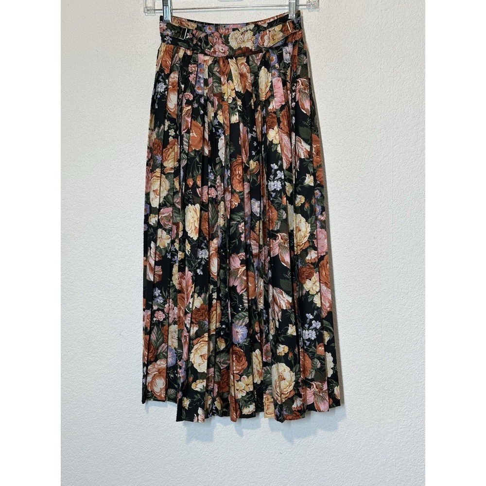 Vtg Sz 5/6‎ Floral Midi Skirt Pleated Prarie Cottagecore Fairy Flowy 23 X 32